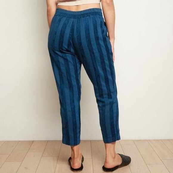 The Odells Pleat Front Pull On Ankle Pants in Teal Velvet Stripe w Pockets - Picture 4 of 9